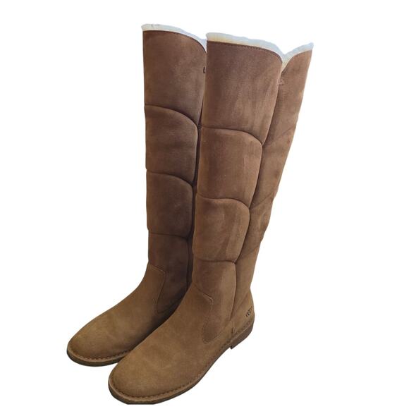 UGG Sibley Knee Tall Sheepskin Lined Suede Camel Brown Boots Women Sz 8.5 - Picture 8 of 14